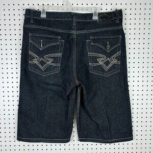 NBN Gear Black Gothic Shorts 40 Denim Jean Embroidered Pockets Flap Stitched Y2K